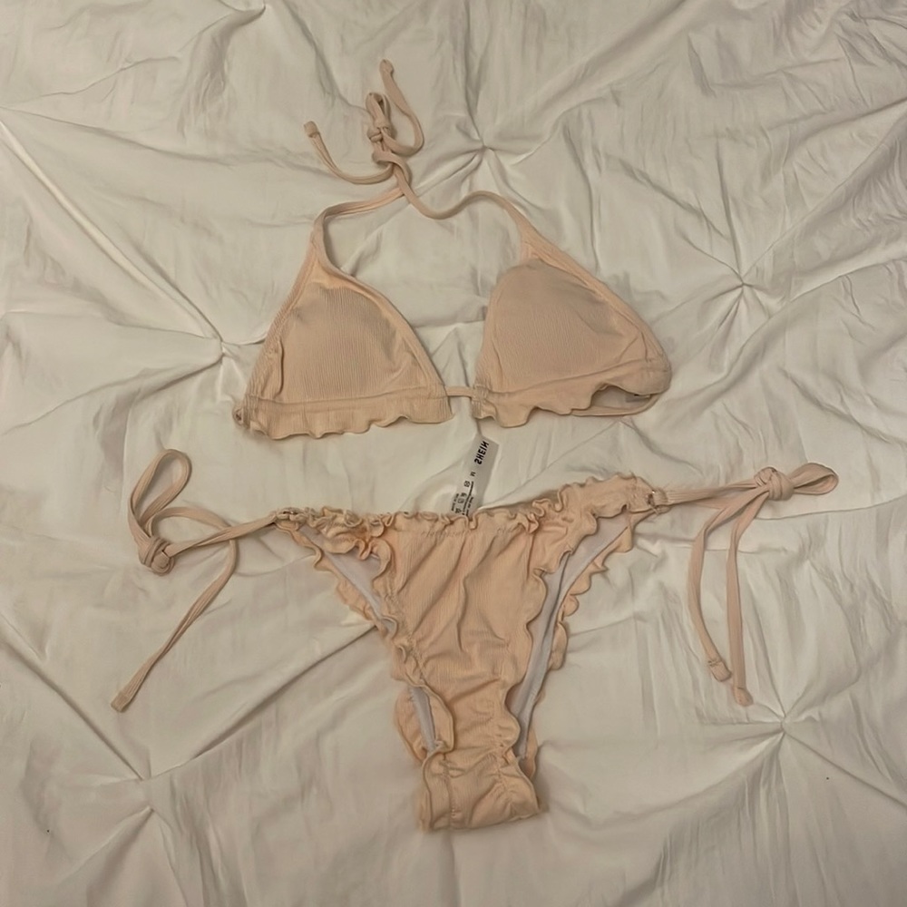 Peach Shein string ruffle bikini
